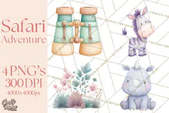 Pastel Safari Baby Animals Clipart PNG, Nursery Watercolor Product Image 1