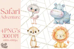 Pastel Safari Baby Animals Clipart PNG, Nursery Watercolor Product Image 1