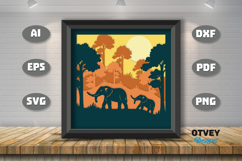Elephant Safari Animal 3D Shadowbox Layered Papercut Product Image 1