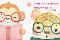 watercolor back to school clipart, student safari animal Product Image 4