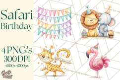 Safari Birthday Clipart PNG, Watercolor Safari Animals Product Image 1
