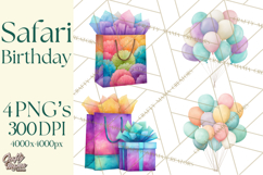 Safari Birthday Clipart PNG, Watercolor Safari Animals Product Image 1