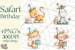 Safari Birthday Clipart PNG, Watercolor Safari Animals Product Image 1