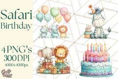 Safari Birthday Clipart PNG, Watercolor Safari Animals Product Image 1