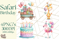 Safari Birthday Clipart PNG, Watercolor Safari Animals Product Image 1