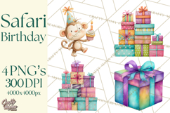 Safari Birthday Clipart PNG, Watercolor Safari Animals Product Image 1
