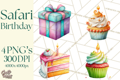 Safari Birthday Clipart PNG, Watercolor Safari Animals Product Image 1