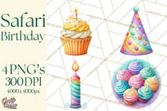 Safari Birthday Clipart PNG, Watercolor Safari Animals Product Image 1