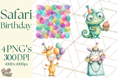 Safari Birthday Clipart PNG, Watercolor Safari Animals Product Image 1