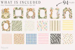 Baby safari birthday PNG collection with cute watercolor animals, pastel party decorations, balloons and gift boxes.
