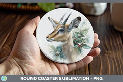 GorgeousSafari Christmas Botanicals Round Coaster design.