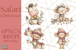Safari Christmas Clipart, Jungle Animal PNG Tropical Clipart Product Image 1