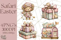 Easter Safari Animal Clipart, Cute Safari Mail PNG Product Image 1