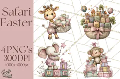 Easter Safari Animal Clipart, Cute Safari Mail PNG Product Image 1