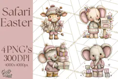 Easter Safari Animal Clipart, Cute Safari Mail PNG Product Image 1
