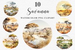 Safari Landscape Savanna Nature Trees Lake Plants Clipart Image Watercolor Transparent Print invitation t-shirt designs sublimation kids printable digital