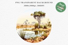 Safari Landscape Savanna Nature Trees Lake Plants Clipart Image Watercolor Transparent Print invitation t-shirt designs sublimation kids printable digital watercolor african landscape, Safari Animals clipart, Savanna Nature, Trees Lake, Plants drawing