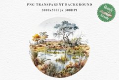 Safari Landscape Savanna Nature Trees Lake Plants Clipart Image Watercolor Transparent Print invitation t-shirt designs sublimation kids printable digital watercolor african landscape, Safari Animals clipart, Savanna Nature, Trees Lake, Plants drawing