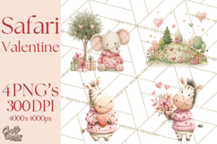 Valentine Safari Animal Clipart PNG, Watercolor Elephant Png Product Image 1