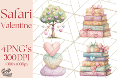 Valentine Safari Animal Clipart PNG, Watercolor Elephant Png Product Image 1