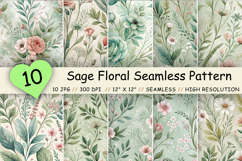 Sage Floral Seamless Pattern, Cottagecore Vintage Craft Paper, Shabby Chic Digital Fabric