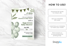 Sage Green Baby Shower Invitation Canva Editable Template Product Image 5
