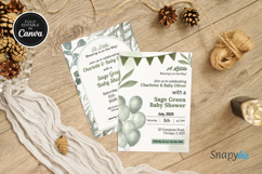 Sage Green Baby Shower Invitation Canva Editable Template Product Image 7