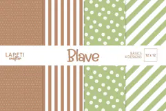 Sage green and brown digital papers with daisies dots and striped patterns