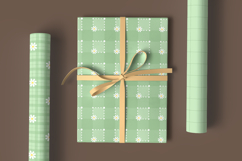 Sage green daisy gingham seamless pattern png Digital paper Product Image 2