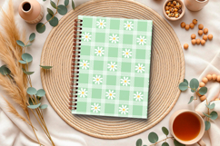 Sage green daisy gingham seamless pattern png Digital paper Product Image 5