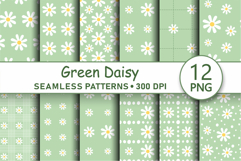 Sage green daisy seamless pattern png Retro digital paper Product Image 1