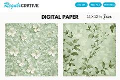 Sage Green Floral Seamless Digital Paper Product Image 1