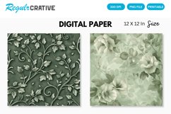 Sage Green Floral Seamless Digital Paper Product Image 1