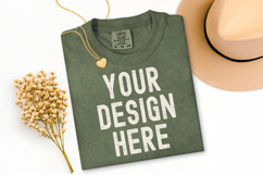 Comfort Colors C1717 Sage Shirt Mockup, Flat Lay Mockup Product Image 1