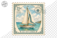 Sail Into Summer Coastal Sailboat Stamp PNG Artwork Product Image 1