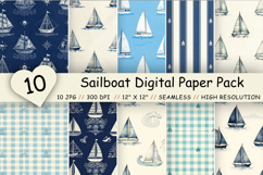 Sailboat Digital Paper Pack, Coastal Sailing Seamless Patterns, Regatta, Ocean Waves &amp; Nautical Printable Crafts