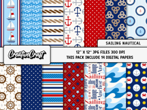 Sailing Nautical Digital Papers, sea ocean scrapbook designs Product Image 2