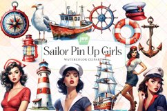 Sailor Pin Up Girls Watercolor Sublimation Product Image 1
