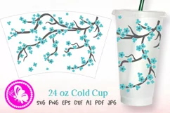 Sakura Blue flowers Tumbler 24 OZ cold cup wrap Coffee Mug Product Image 1