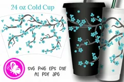 Sakura Blue flowers Tumbler 24 OZ cold cup wrap Coffee Mug Product Image 2