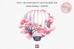 Sakura Cherry Blossom Bouquet Flower Floral Hot Balloon Clipart PNG Watercolor Transparent wedding invitation shirt designs sublimation printable digital bloom watercolor Sakura Cherry Blossom Spring Floral Hot Air Balloon, Flowers clipart, wedding art
