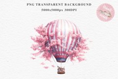 Sakura Cherry Blossom Bouquet Flower Floral Hot Balloon Clipart PNG Watercolor Transparent wedding invitation shirt designs sublimation printable digital bloom watercolor Sakura Cherry Blossom Spring Floral Hot Air Balloon, Flowers clipart, wedding art