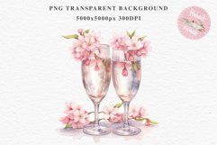 Sakura Cherry Blossom Champagne Flower Floral Drinks Wine PNG Watercolor Transparent wedding invitation shirt designs sublimation printable digital bloom  watercolor Sakura Cherry Blossom Champagne Drinks Wine, Flowers clipart, sublimation wedding