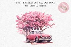 Sakura Cherry Blossom Tree Bouquet Flower Floral Vintage Car Clipart PNG Watercolor Transparent wedding invitation shirt designs sublimation printable digital bloom watercolor Sakura Cherry Blossom Spring Floral Hot Air Balloon, Flowers clipart, wedding