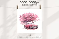 Sakura Cherry Blossom Tree Bouquet Flower Floral Vintage Car Clipart PNG Watercolor Transparent wedding invitation shirt designs sublimation printable digital bloom watercolor Sakura Cherry Blossom Spring Floral Hot Air Balloon, Flowers clipart, wedding