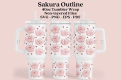 sakura outline spring floral  40oz quencher tumbler sublimation full wrap high resolution transparant background