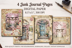 Sakura spring junk journal pages, scrapbook digital papers Product Image 1