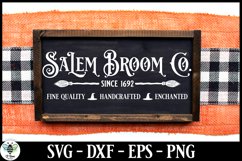 Salem Broom Company SVG being shown on a black sign with white lettering