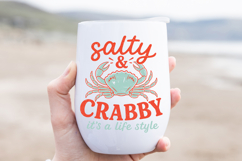 Digital PNG for makers featuring a crab graphic, bold red and aqua lettering, and a funny beachy crabby lifestyle quote.