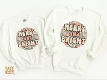 Merry & bright PNG for sublimation - retro Christmas PNG Product Image 2